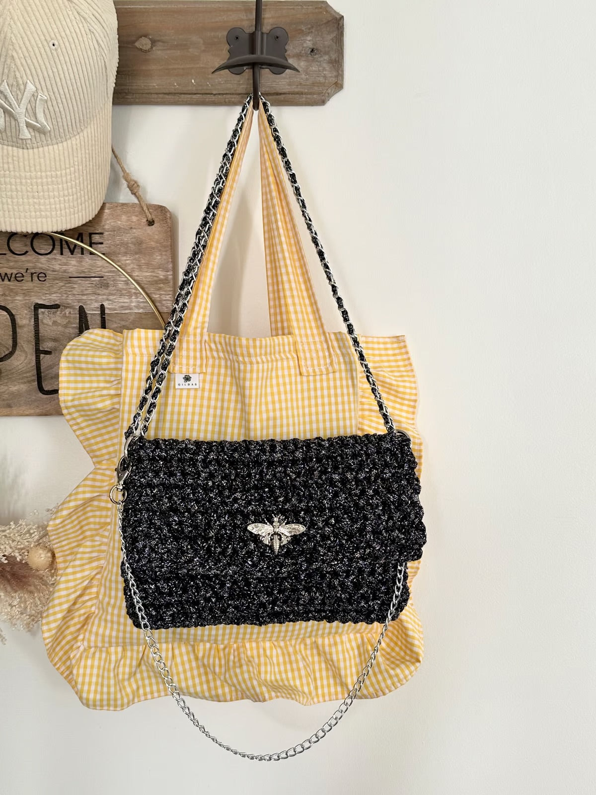 Sac crochet noir argenté