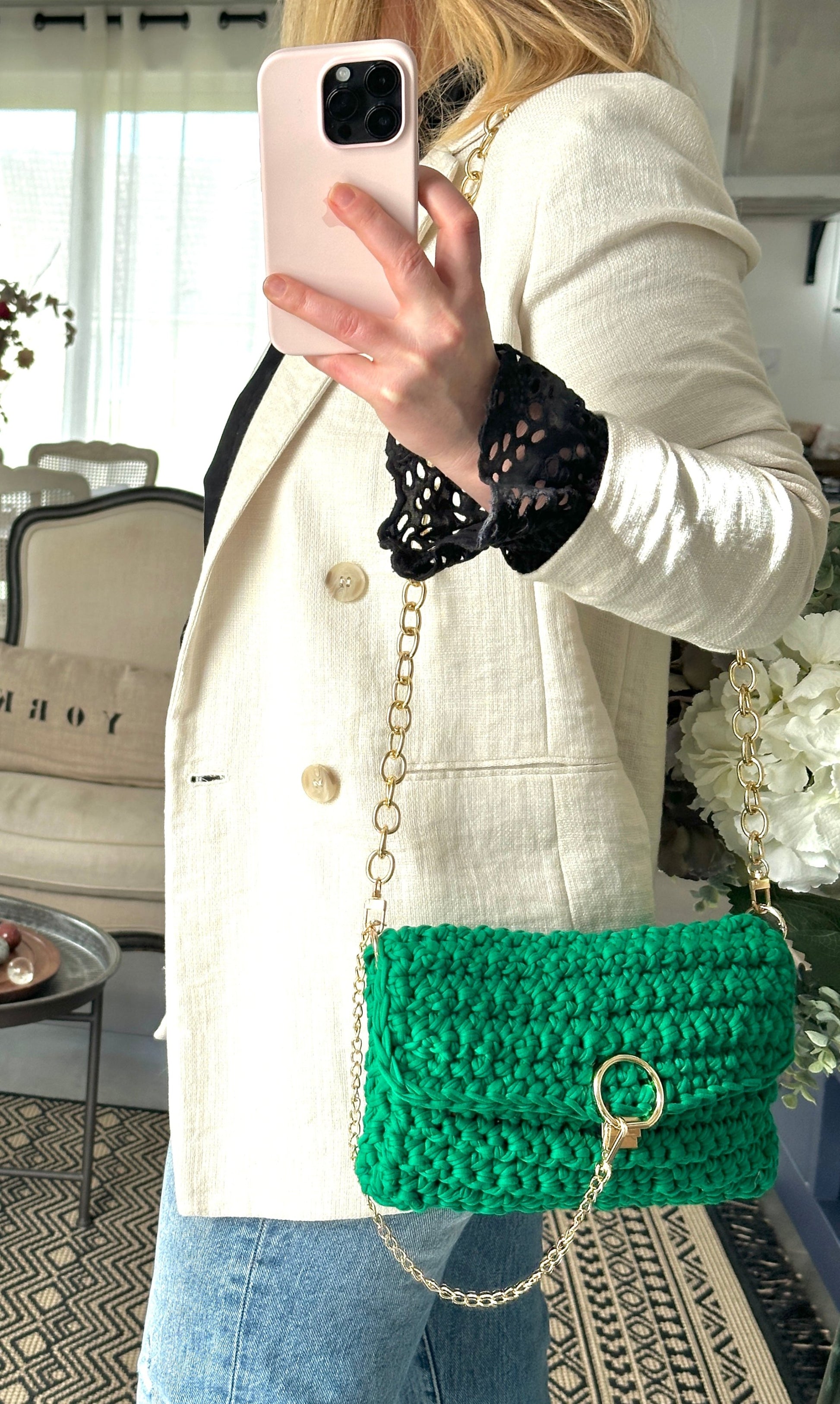 Sac crochet fait main vert 